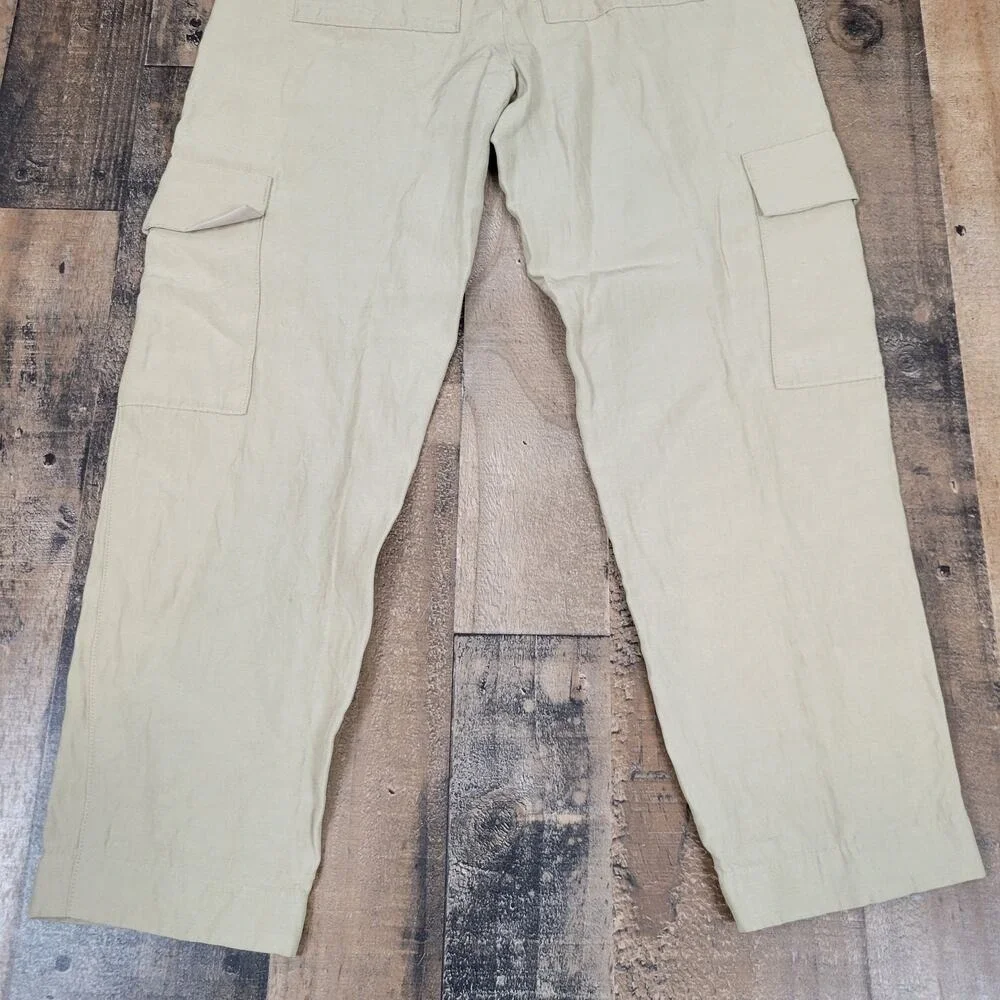 Aritzia Babaton Womens 00 Titan Pants Mid Rise‎ Cargo Pull-On Beige Linen Blend